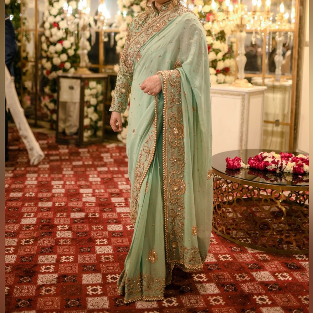 Light Blue embroidered Seemas Sari